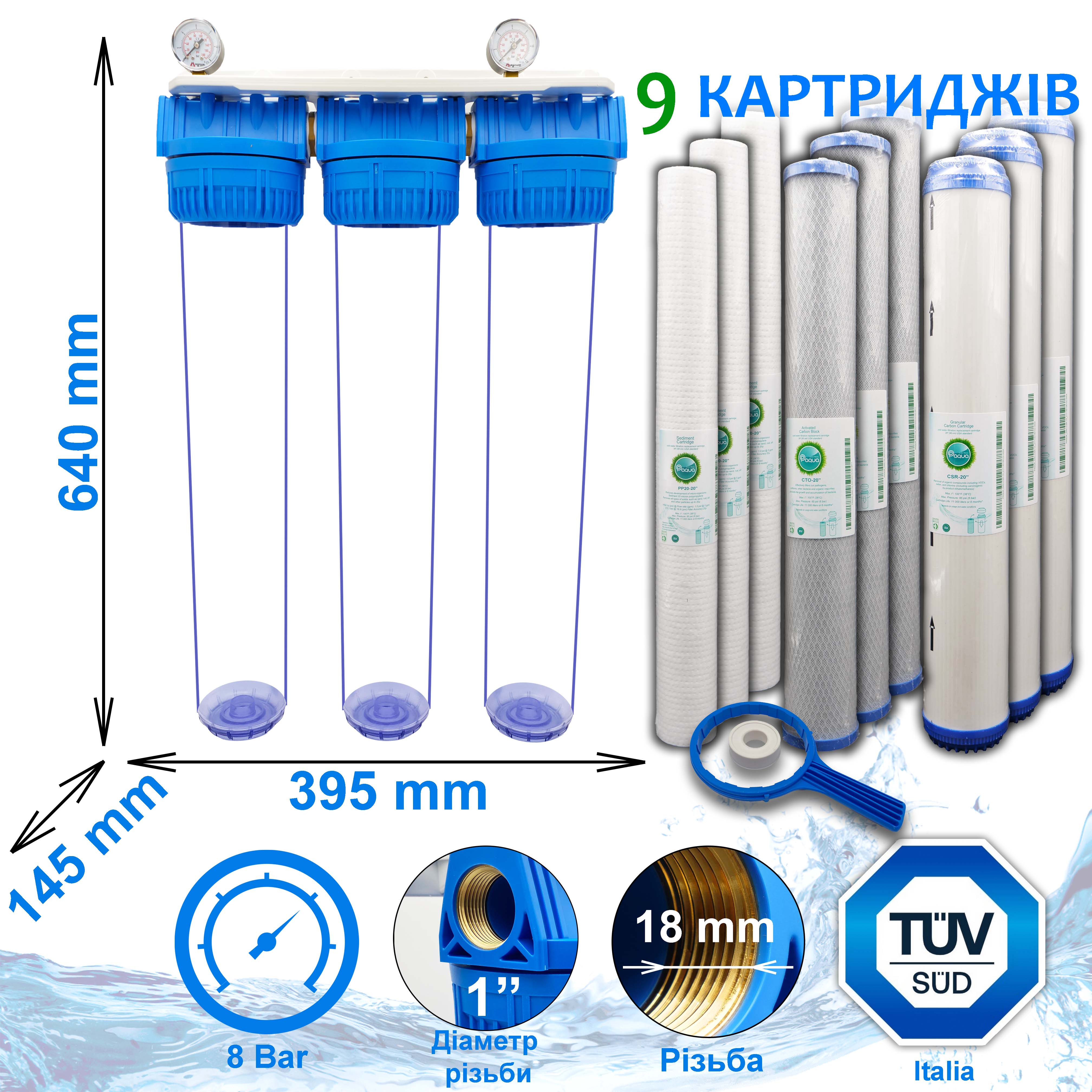 Триступенева система пом'якшеннямa Slim Paqua з трьома комплектами катриджів